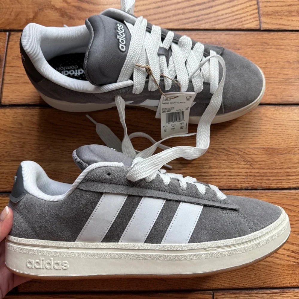 Adidas Grand Court Alpha 00s Men Size 12 Grey Suede Sneakers Retro Skate NEW